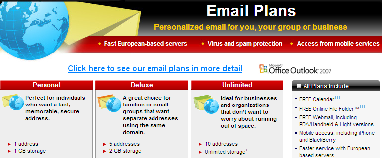 Click here to view our email plans in greater detail.
