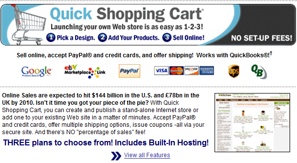 Create and publish a stand-alone Internet shop or add one to your existing website in a matter of minutes. Accept PayPal&reg; and credit cards, offer multiple shipping options, issue coupons - all via your secure site.